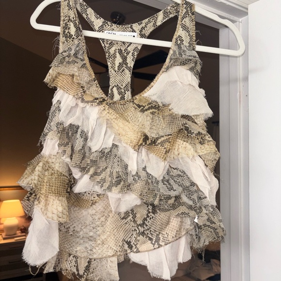 Zara Women's Snake Print Ruffle Tank Top - Brown and Cream - Picture 2 of 3